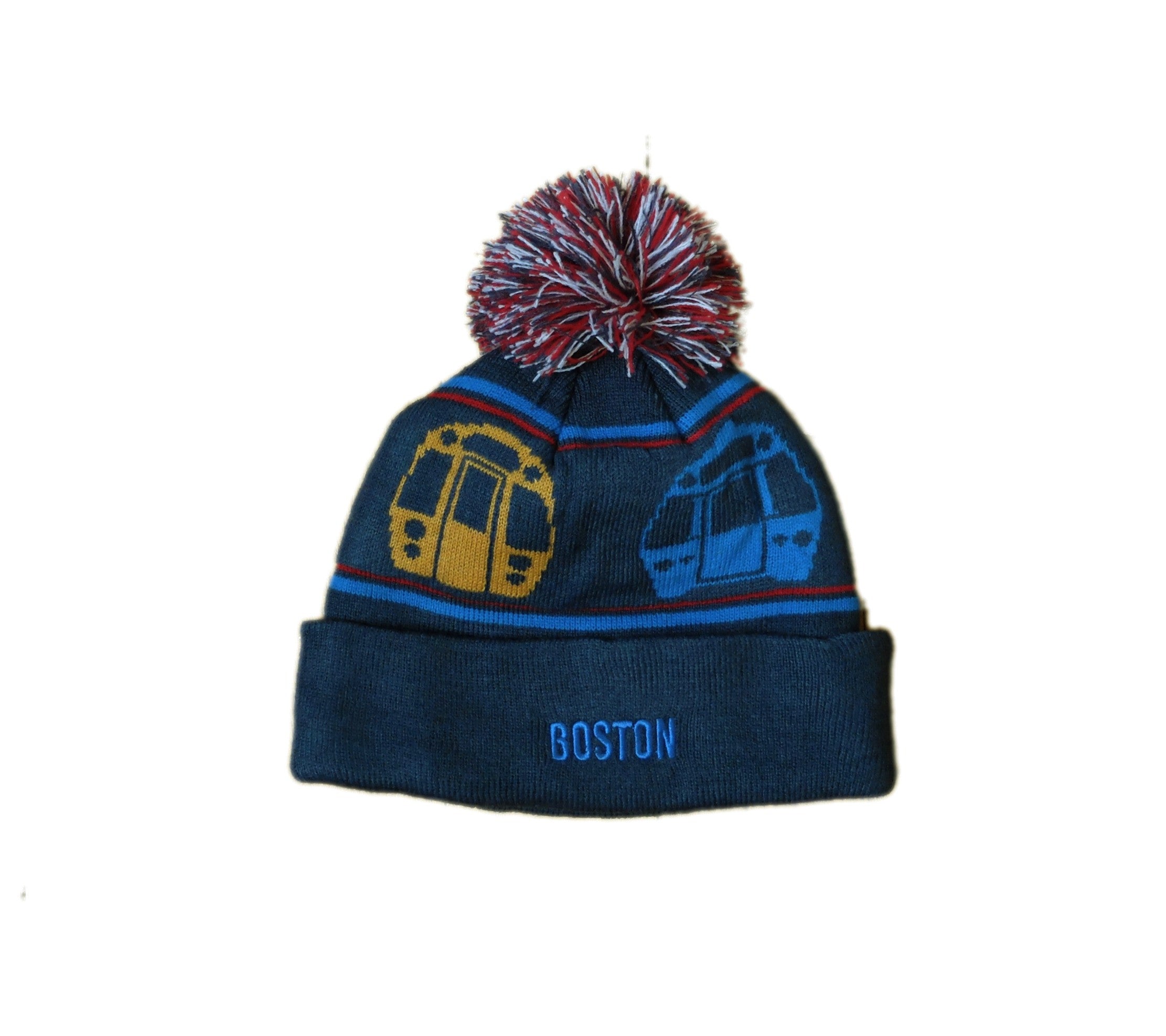 Kids MBTA Boston Trains Pom Pom Hat back view